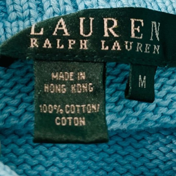 Lauren Ralph Lauren Pullover 1/4 Button Up Sweater Blue Medium - Picture 6 of 8